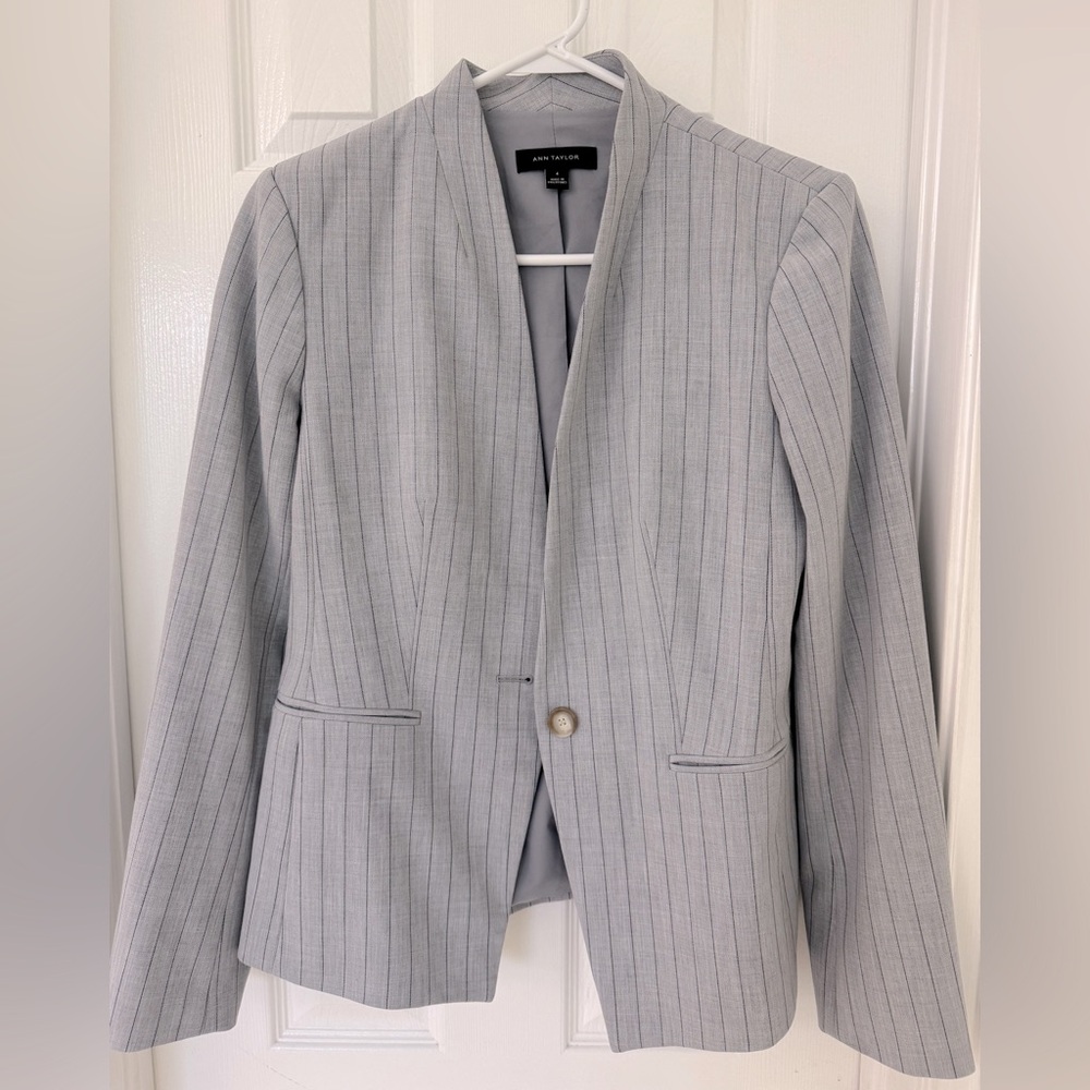 Anne Taylor Light Gray Pinstripe Blazer